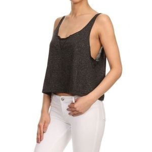 Relaxed Fit Linen Crop Tank in Charcoal